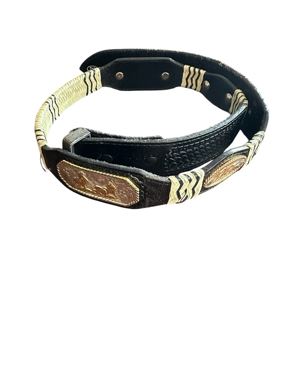 Black Leather Nocona Western Belt with Gold-Tone Rodeo Conchos